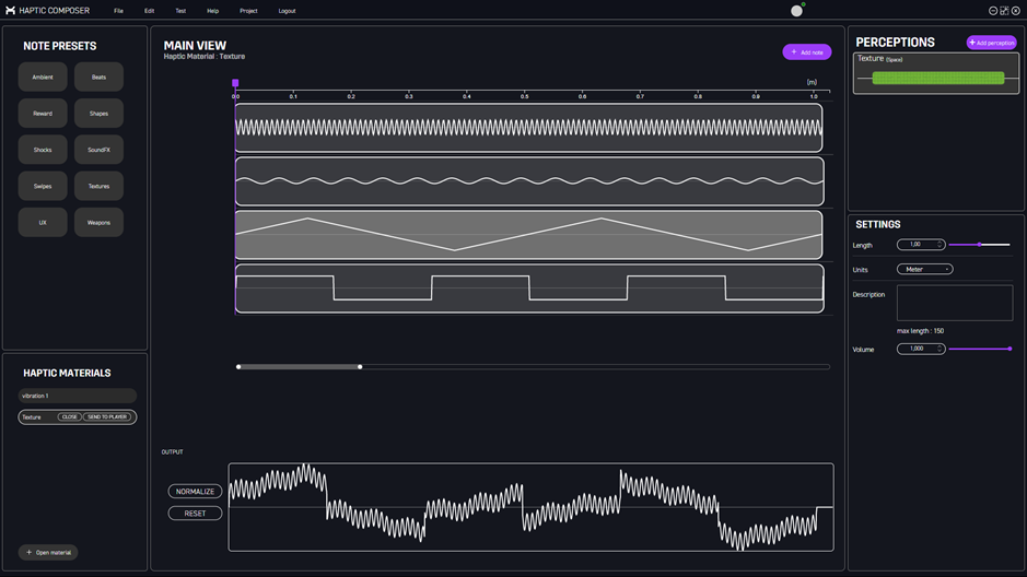 The interface of the Haptic Composer 2.0